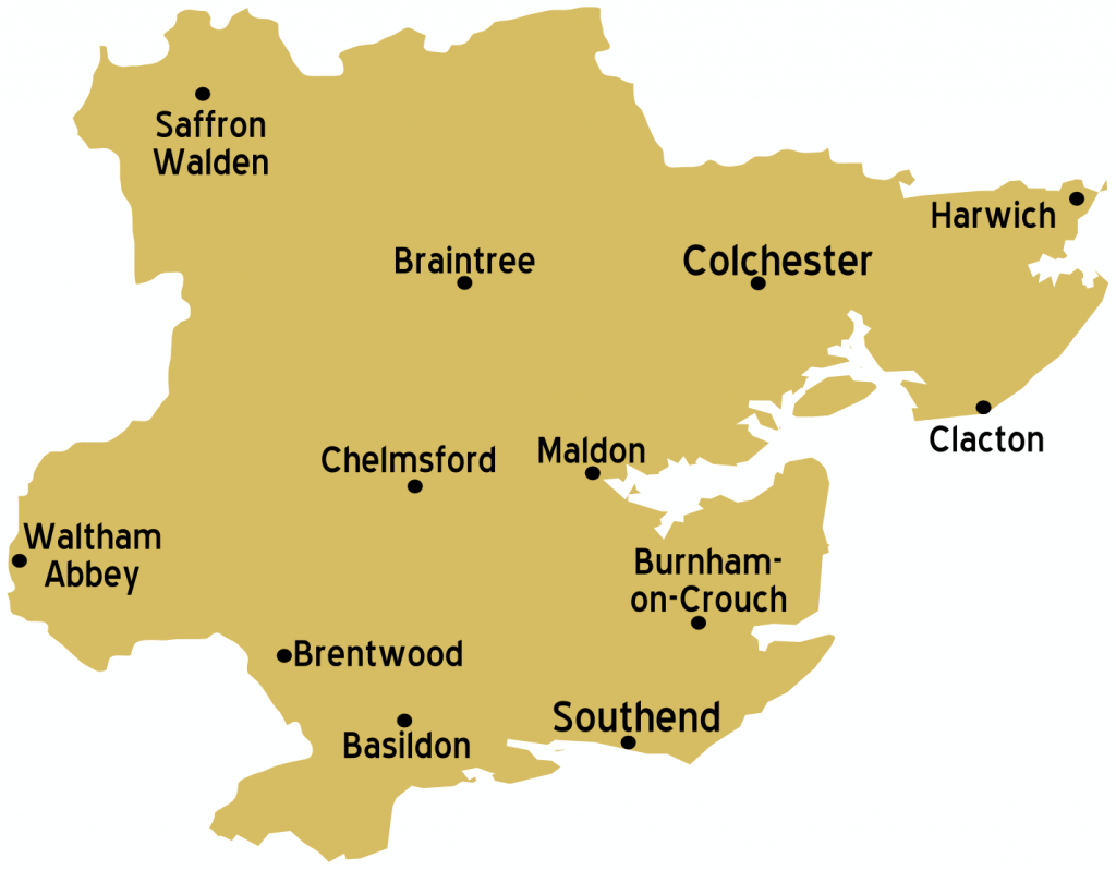 Pest control Essex. A map of the areas across Essex that we serve.